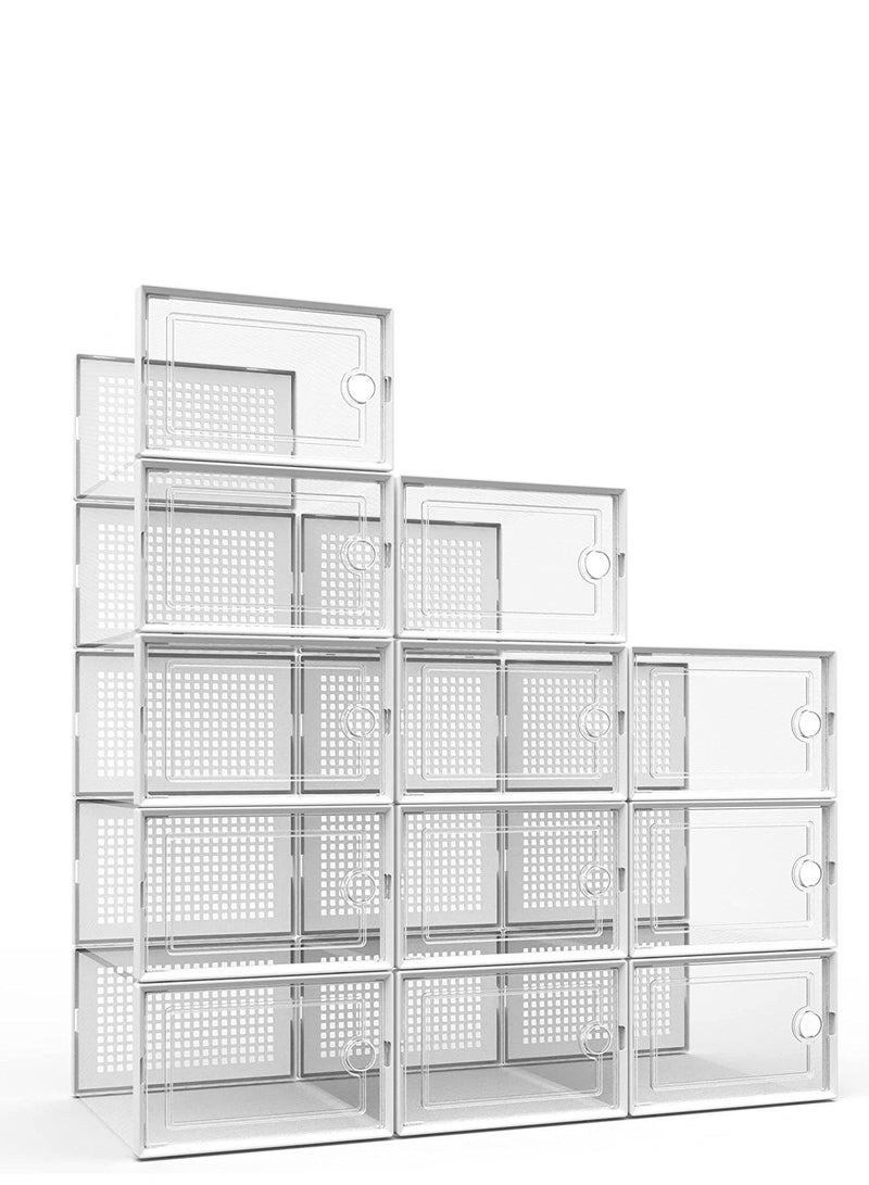 MissTiara Shoe Organizers Storage Boxes for Closet, 12 Pack Clear Plastic Stackable Sneaker Containers Bins with Lids, Under Bed Shoe Storage for Entryway, Fit up to Women's Size 10 (Black, Large) 