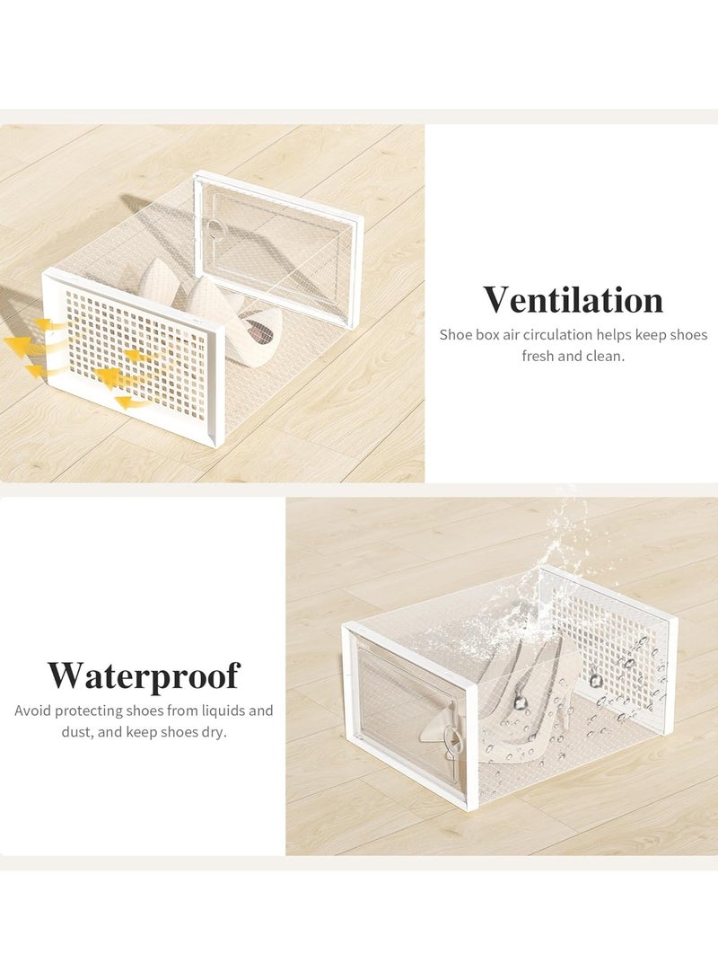 MissTiara صناديق تخزين الأحذية الكبيرة جداً لتنظيم الخزانة 12 حزمة، تناسب الحجم 11، حاويات رياضية بلاستيكية شفافة قابلة للتكديس لمدخل المنزل، رف أحذية موفر للمساحة، وحدة تنظيم بديلة، بيضاء - Image 5