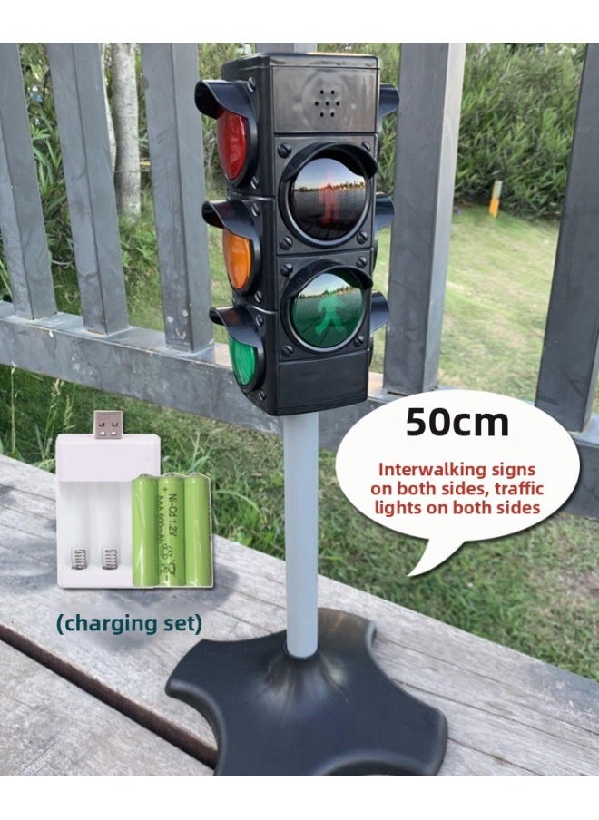 Traffic Signs Children's Equipment Toys Outdoor Kindergarten Desk Command Desk Rules Zebra Crossing Traffic Lights-Specifications:Rechargeable Version/50cm Traffic Light Comes With Carpet + Road Sign  - Image 1