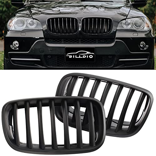 BILLDIO ABS E70 Grill,Front Kidney Grille Compatible with 2007-2014 X5 E70 X6 E71 (Single slats Matte black Grills, 2-pc Set) - Image 1