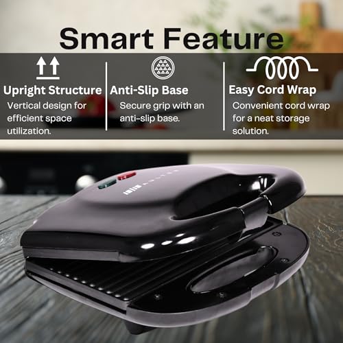 Aulten 750 Watt Grill Sandwich Maker | Non Stick Coated Grill Plates | Power Indicators | 1 Year Warranty | Black - Image 4