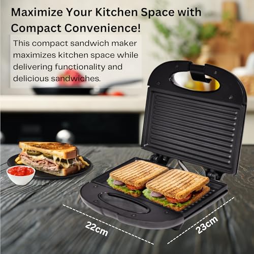 Aulten 750 Watt Grill Sandwich Maker | Non Stick Coated Grill Plates | Power Indicators | 1 Year Warranty | Black - Image 5