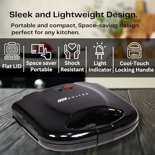 Aulten 750 Watt Grill Sandwich Maker | Non Stick Coated Grill Plates | Power Indicators | 1 Year Warranty | Black - Image 2