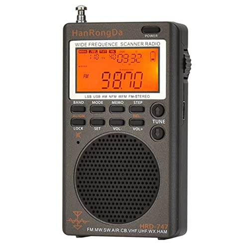 HanRongDa راديو HRD-747 SSB قصير الموجة FM MW SW CB AIR VHF UHF UBD WX مستقبل واسع التردد مع تنبيه NOAA ومؤقت نوم، راديوهات هانرونغدا الرقمية القابلة لإعادة الشحن مع ساعة وهوائي سلكي بطول 9.7 قدم - Image 1
