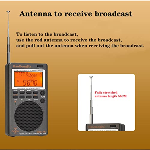 HanRongDa راديو HRD-747 SSB قصير الموجة FM MW SW CB AIR VHF UHF UBD WX مستقبل واسع التردد مع تنبيه NOAA ومؤقت نوم، راديوهات هانرونغدا الرقمية القابلة لإعادة الشحن مع ساعة وهوائي سلكي بطول 9.7 قدم - Image 5