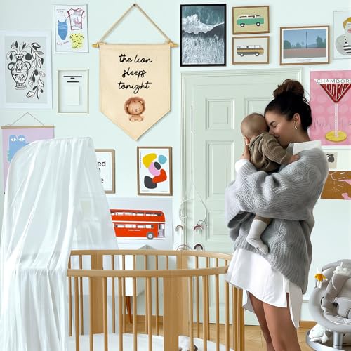 GEANHIL Flag Sign Gift for Baby Newborn Boys Kids-Banner Pennant Wall Decor Present for Nursery Bedroom Playroom -Baby Present Shower-New Home-Birthday Christmas Gift-the Lion Sleeps Tonight - Image 2