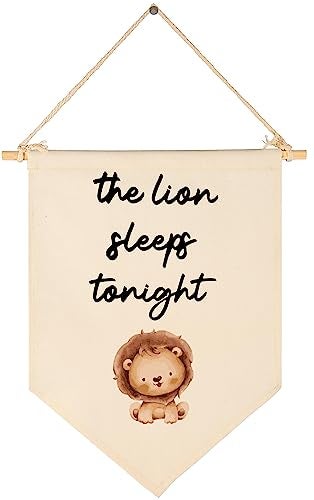 GEANHIL Flag Sign Gift for Baby Newborn Boys Kids-Banner Pennant Wall Decor Present for Nursery Bedroom Playroom -Baby Present Shower-New Home-Birthday Christmas Gift-the Lion Sleeps Tonight - Image 1