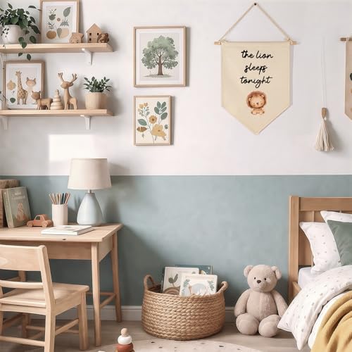 GEANHIL Flag Sign Gift for Baby Newborn Boys Kids-Banner Pennant Wall Decor Present for Nursery Bedroom Playroom -Baby Present Shower-New Home-Birthday Christmas Gift-the Lion Sleeps Tonight - Image 5
