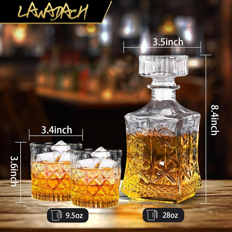 LAWADACH زجاجة ويسكي للرجال، مجموعة زجاجية لتقديم المشروبات مع 2 كأس ويسكي، زجاجة لتكيلا، بوربون، سكوتش، براندي وفودكا، هدية للرجال، ديكور مثالي للبار المنزلي - 28 أونصة - Image 5