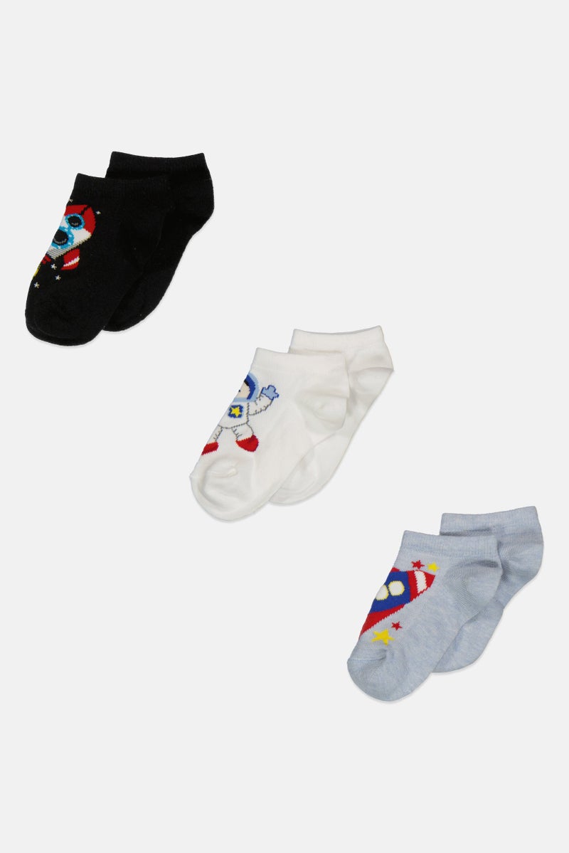 RBX Kids Boy 3 Pieces Graphic Ankle Socks, Black  - Image 1