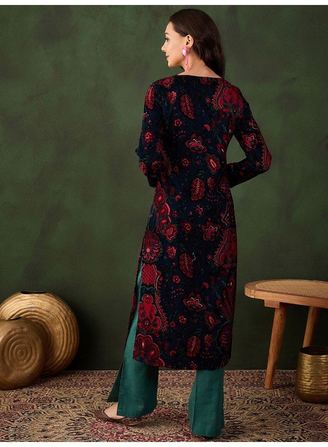 AKS Black And Emerald Velvet Co Ord Set With Velvet Jacket  - Image 5