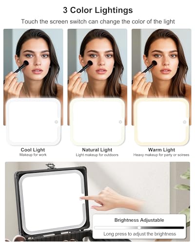 Relavel Makeup Bag with LED Mirror, Makeup Box Travel Train Case with Rechargeable Lighted Mirror & Adjustable Dividers, Cosmetic Brush Organizer Storage for Makeup Artists Gifts for Women and Girls - Image 3