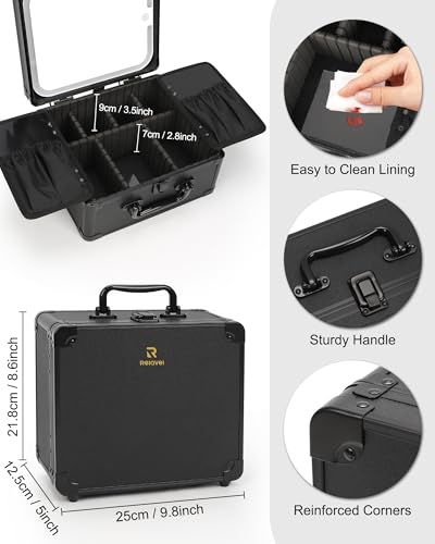 Relavel Makeup Bag with LED Mirror, Makeup Box Travel Train Case with Rechargeable Lighted Mirror & Adjustable Dividers, Cosmetic Brush Organizer Storage for Makeup Artists Gifts for Women and Girls - Image 5