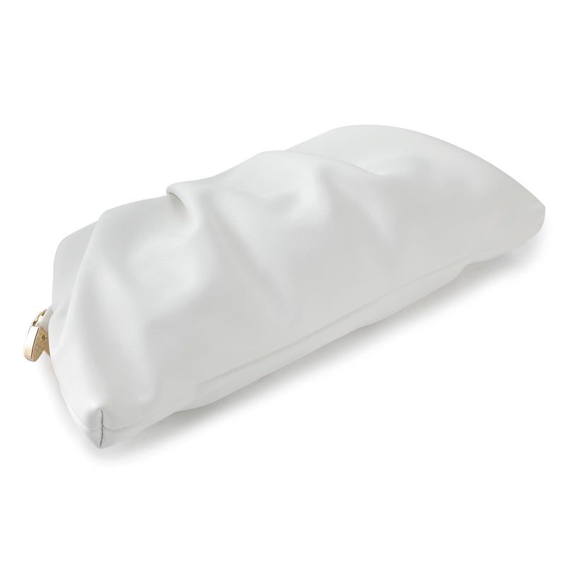 FanChris Evening Bag for Women Ruched Clutch Purse Detachable Metal Chain Crossbody Bag(white) - Image 1