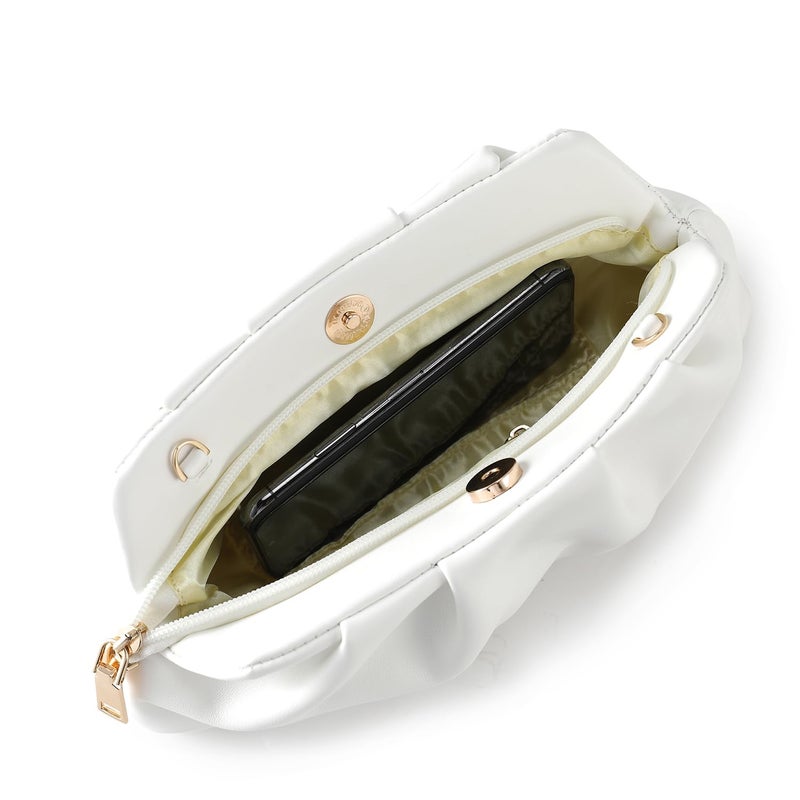 FanChris Evening Bag for Women Ruched Clutch Purse Detachable Metal Chain Crossbody Bag(white) - Image 4