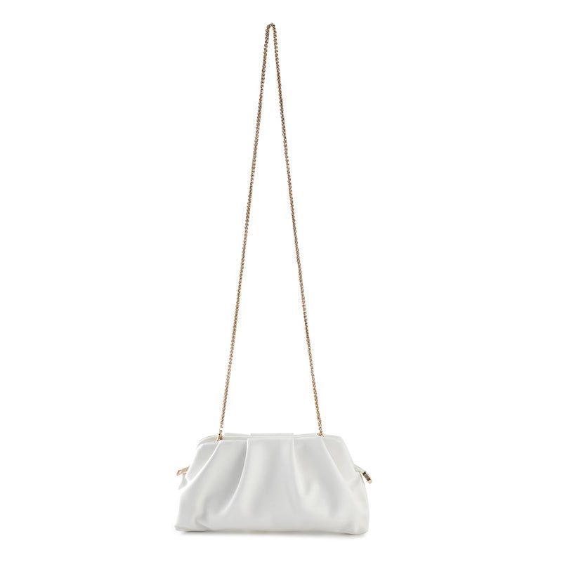 FanChris Evening Bag for Women Ruched Clutch Purse Detachable Metal Chain Crossbody Bag(white) - Image 5