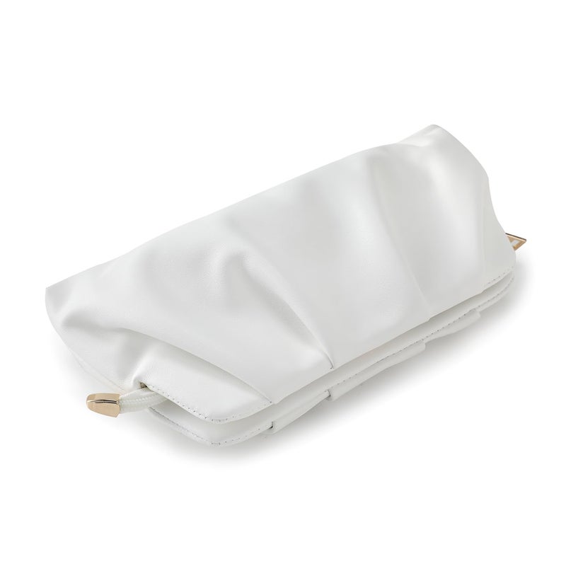 FanChris Evening Bag for Women Ruched Clutch Purse Detachable Metal Chain Crossbody Bag(white) - Image 2
