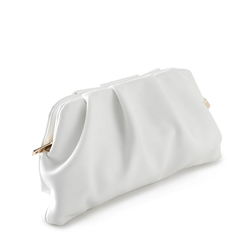 FanChris Evening Bag for Women Ruched Clutch Purse Detachable Metal Chain Crossbody Bag(white) - Image 3