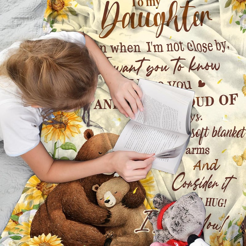 BUUGVIIL Daughter Gifts from Mom Dad, to My Daughter Blanket from Parents, Christmas Birthday Graduation Gifts for Daughters Sunflower Bear Soft Flannel Throw Blanket 50"x60" - Image 3