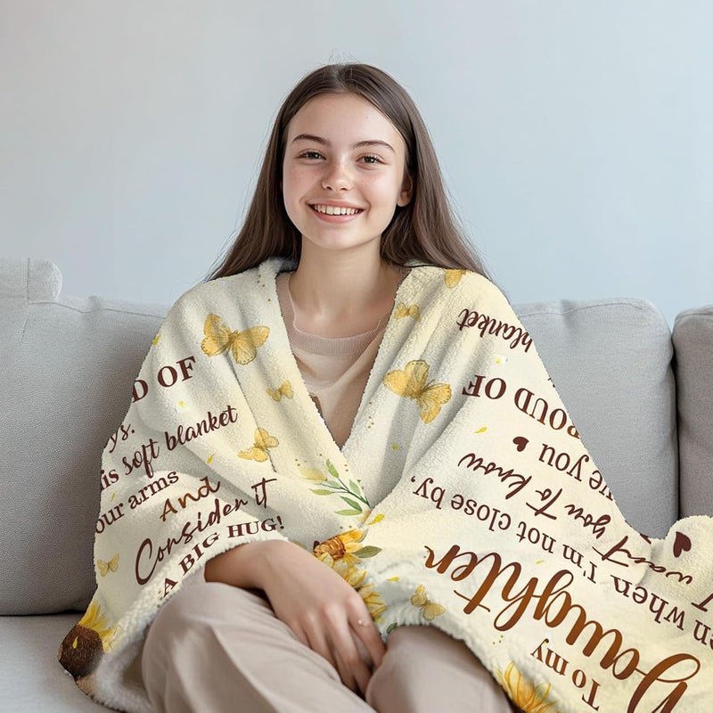 BUUGVIIL Daughter Gifts from Mom Dad, to My Daughter Blanket from Parents, Christmas Birthday Graduation Gifts for Daughters Sunflower Bear Soft Flannel Throw Blanket 50"x60" - Image 2