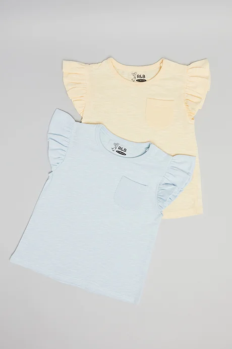 أر أند بي 2 Pack Textured Tops with Crew Neck and Flutter Sleeves