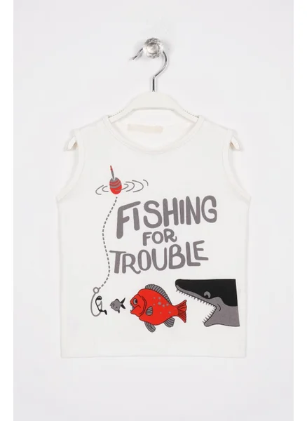 Zepkids Fishing For Trouble Text Printed Ecru Color Boy T-shirt