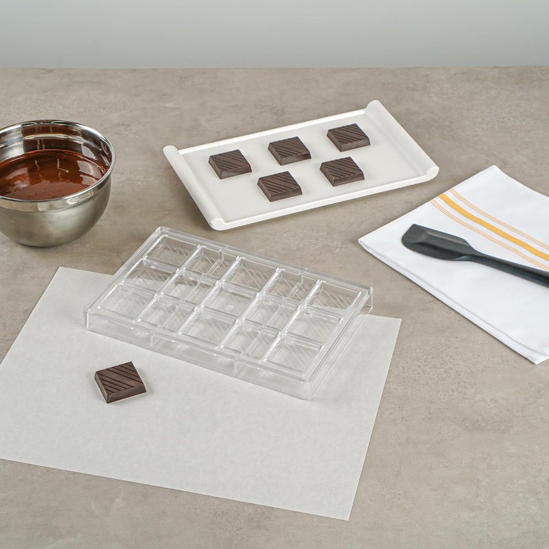 Restaurantware Pastry Tek 10.8 x 6.9 Inch Chocolate Shaping Mold, 1 Freezable Candy Mold - 15 Cavities, Square-Shaped, Clear Polycarbonate Chocolate Mold, Dishwashable, Easy To Release - - Image 3