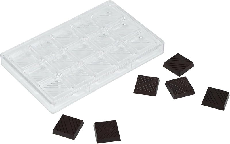 Restaurantware Pastry Tek 10.8 x 6.9 Inch Chocolate Shaping Mold, 1 Freezable Candy Mold - 15 Cavities, Square-Shaped, Clear Polycarbonate Chocolate Mold, Dishwashable, Easy To Release - - Image 1