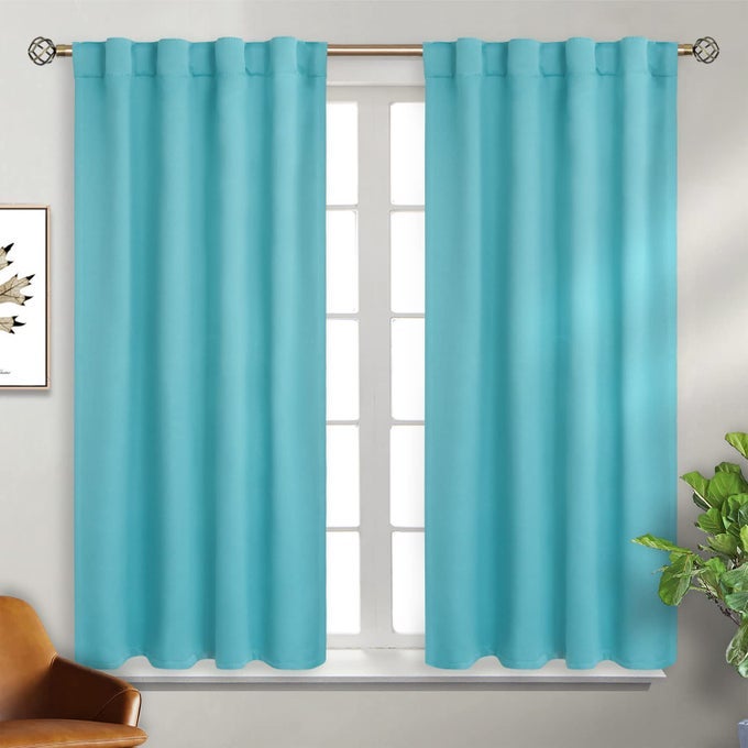 ROD POCKET AND BACK TAB BLACKOUT CURTAINS FOR BEDROOM THERMAL INSULATED ROOM DARKENING CURTAINS FOR LIVING ROOM SET OF 2 PANELS 38 X 54 INCH AQUA