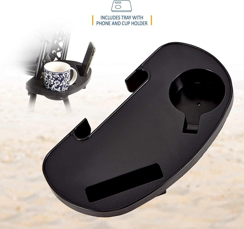 SKY-TOUCH كرسي استرخاء خارجي قابل للطي، كرسي تخييم، كرسي شاطئ قابل للتعديل مع وسائد وحوامل أكواب للمسبح والفناء والشاطئ، أسود - Image 4