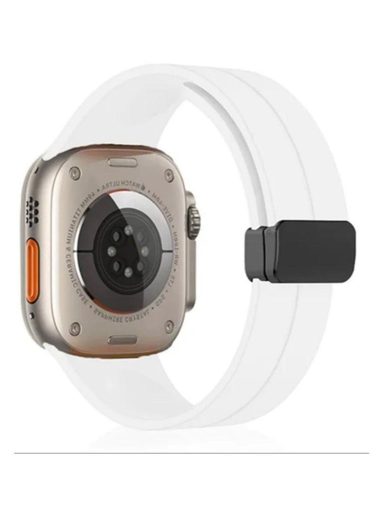 سوار ساعة ابل بقفل مغناطيسي شكل عصري مقاس 42/44/45/49 لون ابيض - Image 1