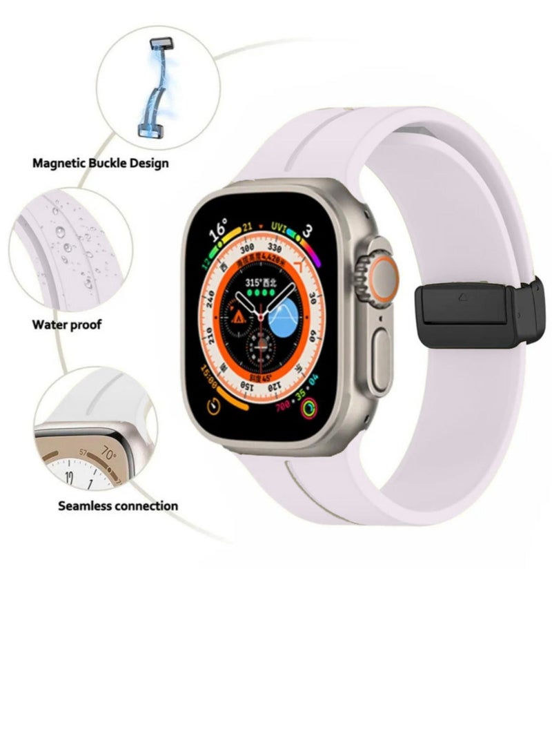 سوار ساعة ابل بقفل مغناطيسي شكل عصري مقاس 42/44/45/49 لون ابيض - Image 3