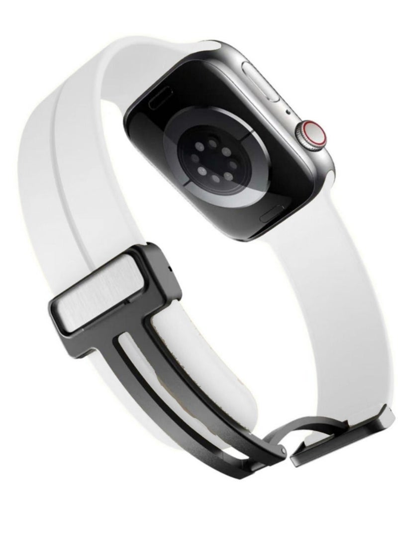 سوار ساعة ابل بقفل مغناطيسي شكل عصري مقاس 42/44/45/49 لون ابيض - Image 2
