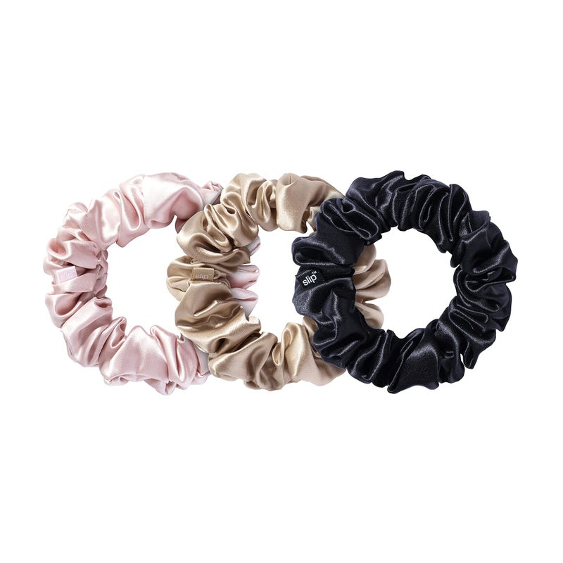 slip Large Scrunchie Multi | Set of 3 Pure Silk Large Scrunchies | Includes 1 Pink, 1 Caramel, 1 Black | 100% Mulberry Silk, Anti-Crease, Gentle on Hair, Reduces Breakage | Stylish & Durable - Image 2