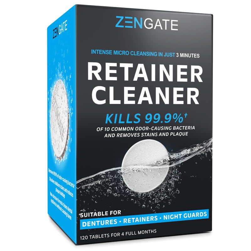 ZENGATE Retainer Cleaner Tablets Quick 3Minute Clean for Dentures Mouth Guards Aligners and Night Guards 120 Dental Cleansing Tablets FSA HSA Approved Dental Appliance Cleanser