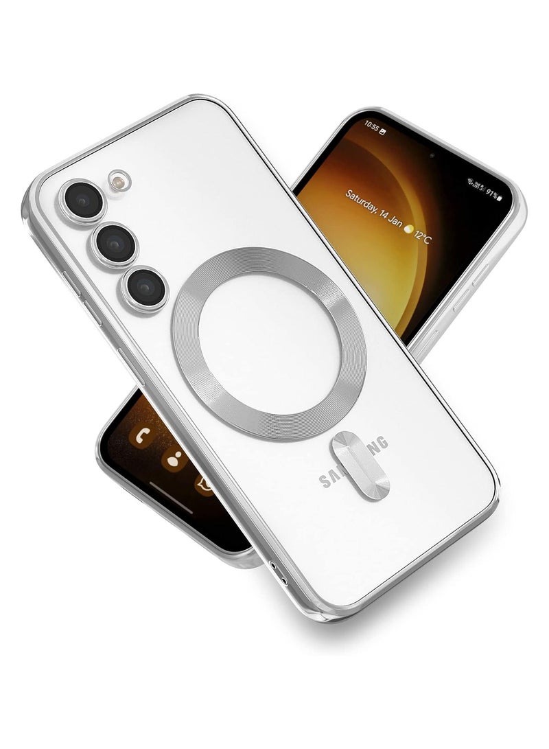 جراب متوافق مع هاتف Galaxy S23 Plus مع واقي لعدسة الكاميرا (متوافق مع MagSafe) جراب واقٍ مغناطيسي مضاد للخدش ومضاد للصدمات لهاتف Galaxy S23+ للنساء والرجال - فضي - Image 1
