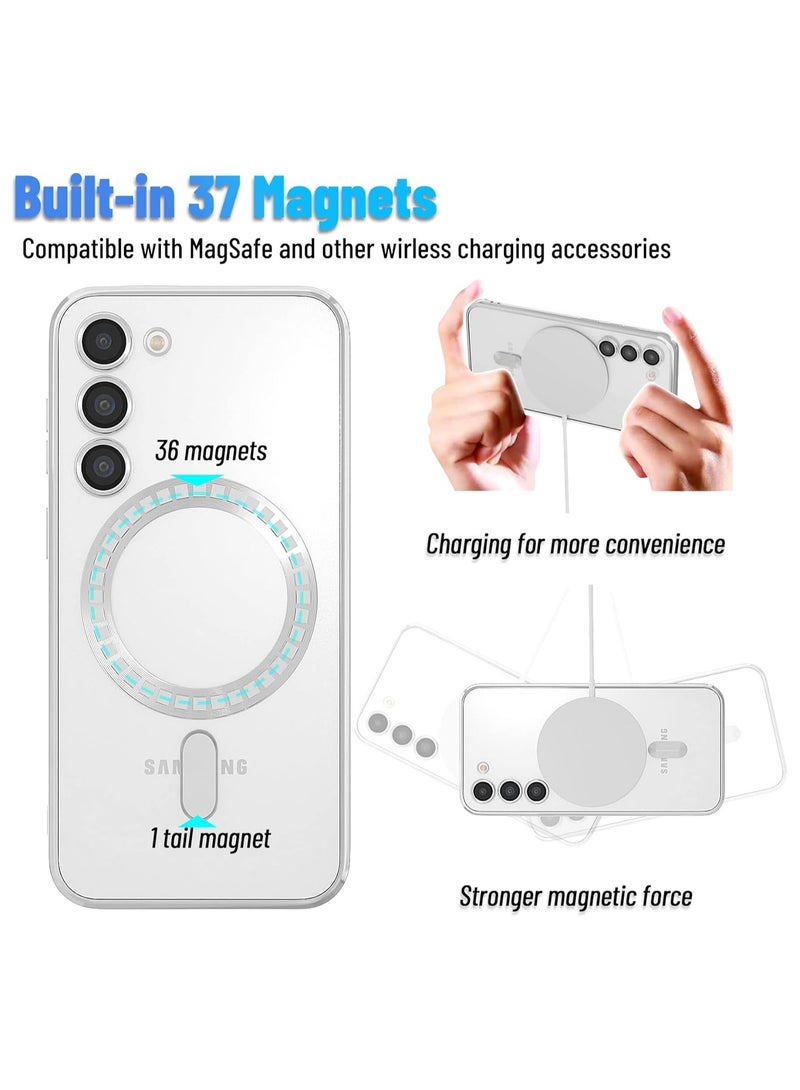 جراب متوافق مع هاتف Galaxy S23 Plus مع واقي لعدسة الكاميرا (متوافق مع MagSafe) جراب واقٍ مغناطيسي مضاد للخدش ومضاد للصدمات لهاتف Galaxy S23+ للنساء والرجال - فضي - Image 3