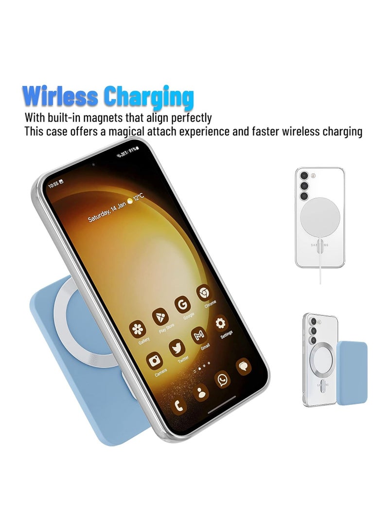 جراب متوافق مع هاتف Galaxy S23 Plus مع واقي لعدسة الكاميرا (متوافق مع MagSafe) جراب واقٍ مغناطيسي مضاد للخدش ومضاد للصدمات لهاتف Galaxy S23+ للنساء والرجال - فضي - Image 4