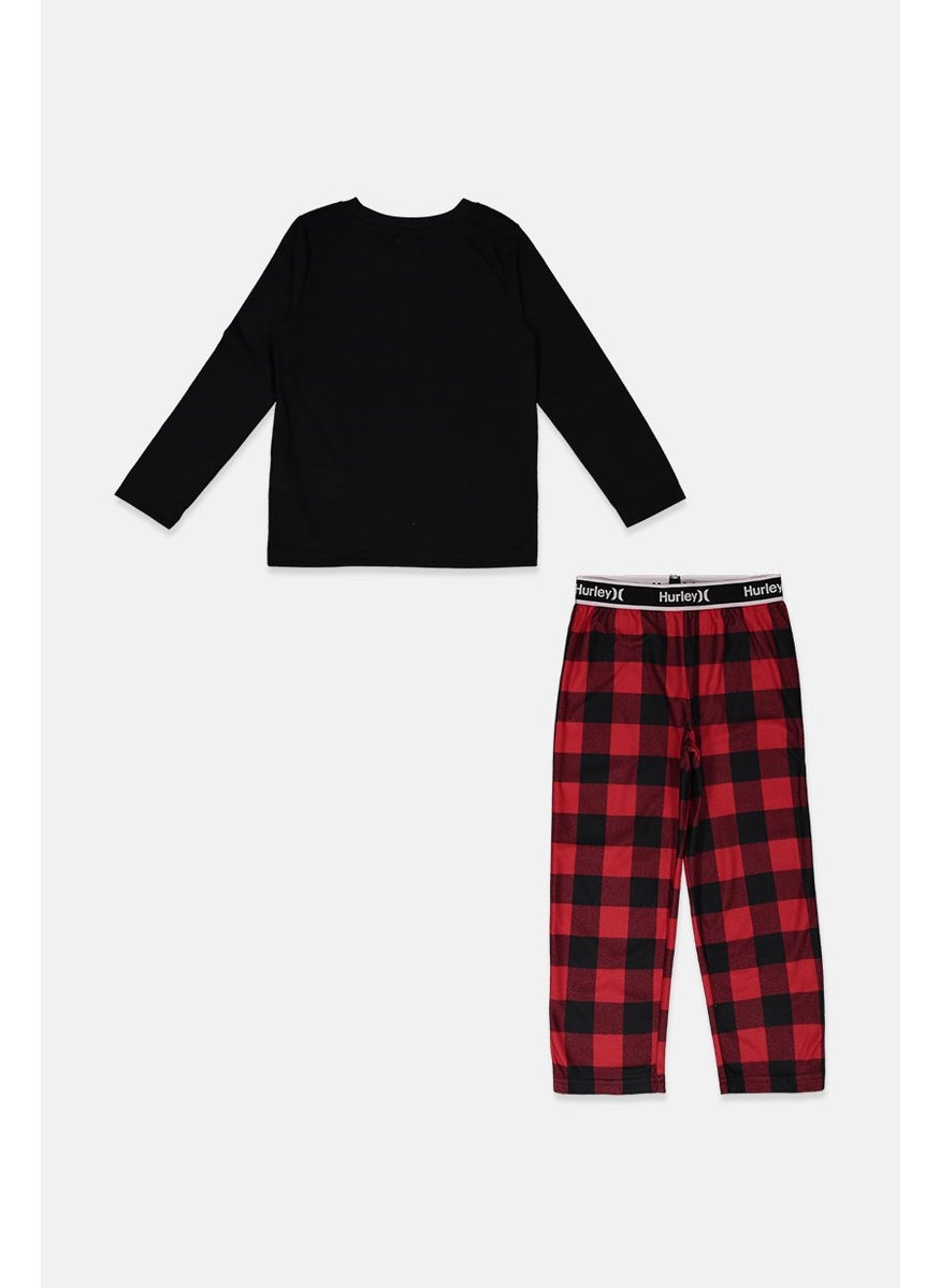 Hurley Kid Boys 2 Pieces Top And Pants Sleepwear Set, Black and Red  - Image 2
