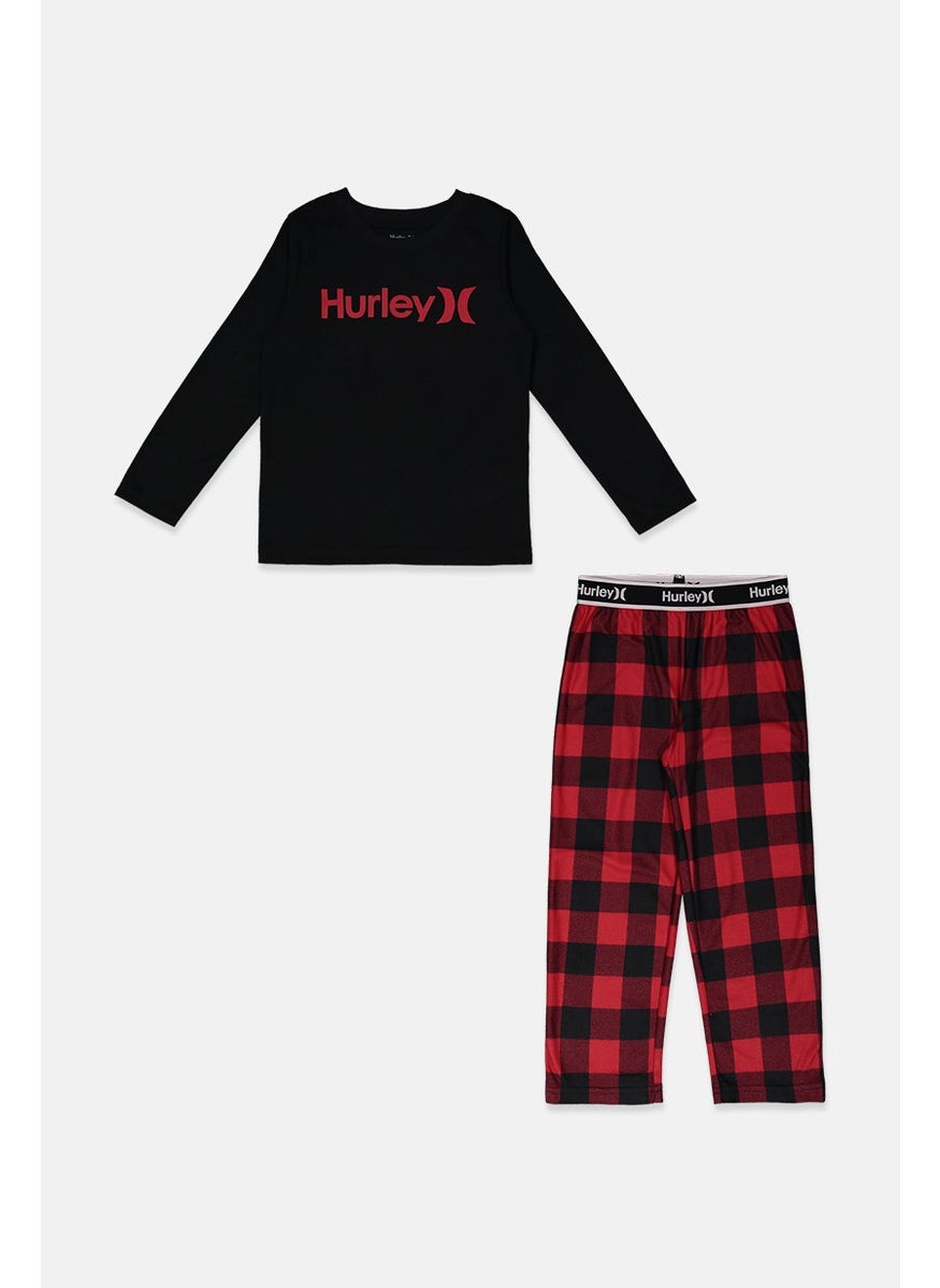 Hurley Kid Boys 2 Pieces Top And Pants Sleepwear Set, Black and Red  - Image 1