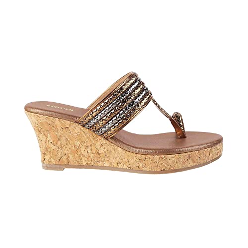 Mochi Womens Synthetic Antic Gold Slip Ons (Size (6 UK (39 EU)) - Image 3