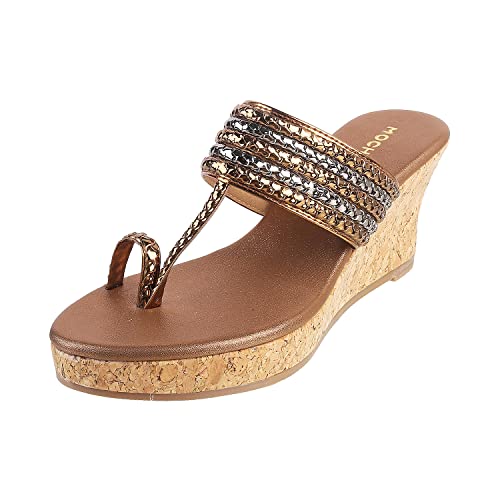 Mochi Womens Synthetic Antic Gold Slip Ons (Size (6 UK (39 EU)) - Image 1