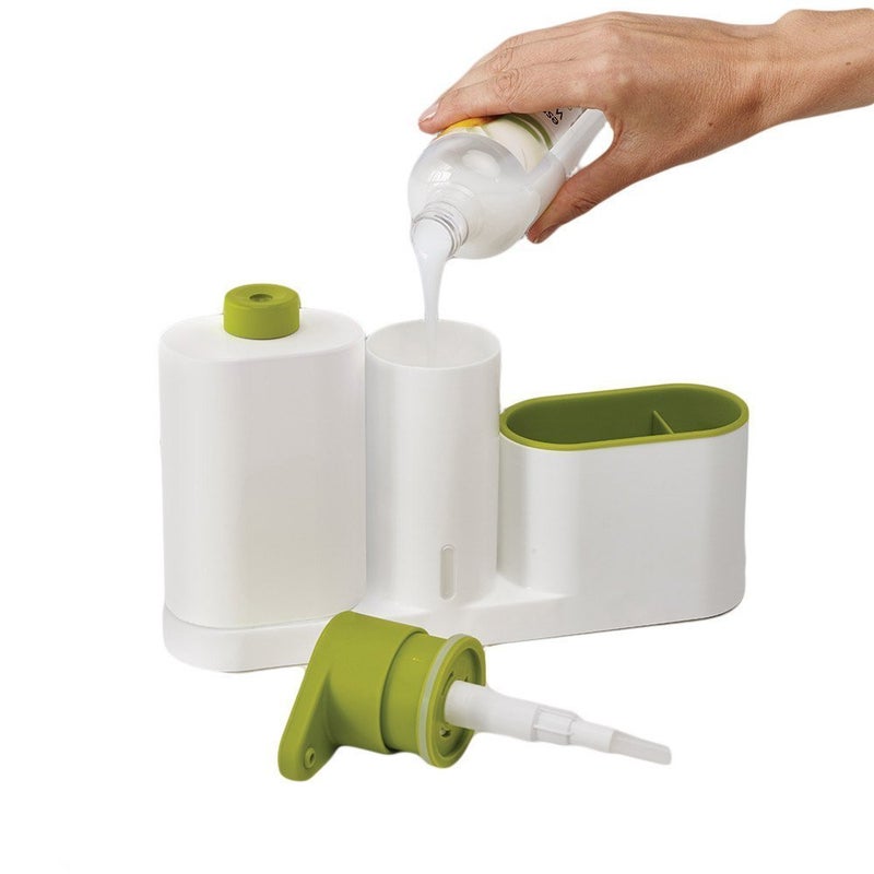 ONTRIP ONTRIP Sink Aid Self Draining Sink Tidy, 3 in 1 Kitchen Sink Organizer | for Dishwasher Liquid, Brush, Soap, Cloth, Sponge (Plastic, White/Green) - Image 3
