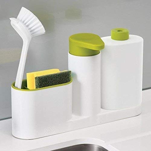 ONTRIP ONTRIP Sink Aid Self Draining Sink Tidy, 3 in 1 Kitchen Sink Organizer | for Dishwasher Liquid, Brush, Soap, Cloth, Sponge (Plastic, White/Green) - Image 1