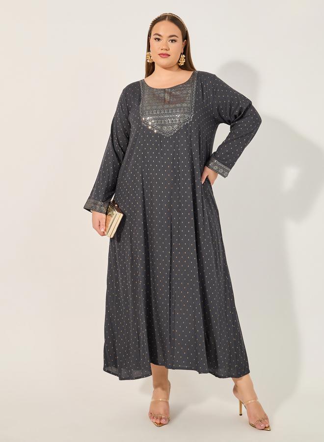 Styli Embroidered Round Neck A-Line Jalabyia  - Image 1