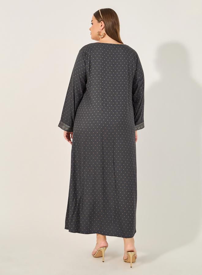 Styli Embroidered Round Neck A-Line Jalabyia  - Image 5