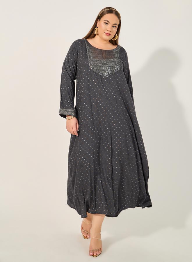 Styli Embroidered Round Neck A-Line Jalabyia  - Image 2