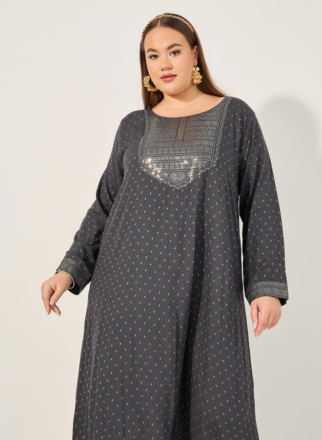 Styli Embroidered Round Neck A-Line Jalabyia  - Image 3
