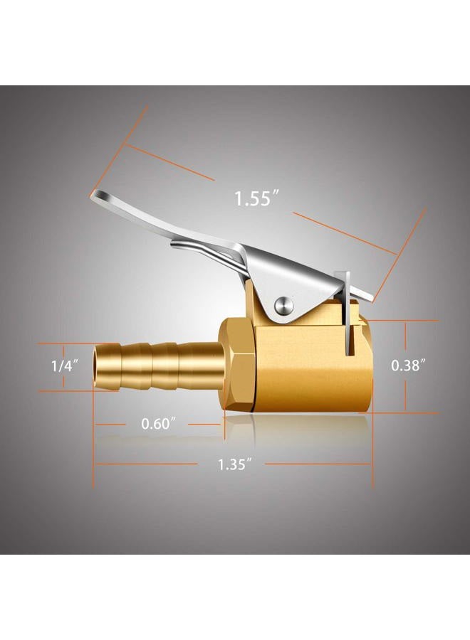 LUMITECO 1/4" Brass tire inflator Lock on air Chuck,Mini air Compressor Portable tire inflator tire Chuck Hose end with Barb Connector for Hose repair-2Pack - Image 3