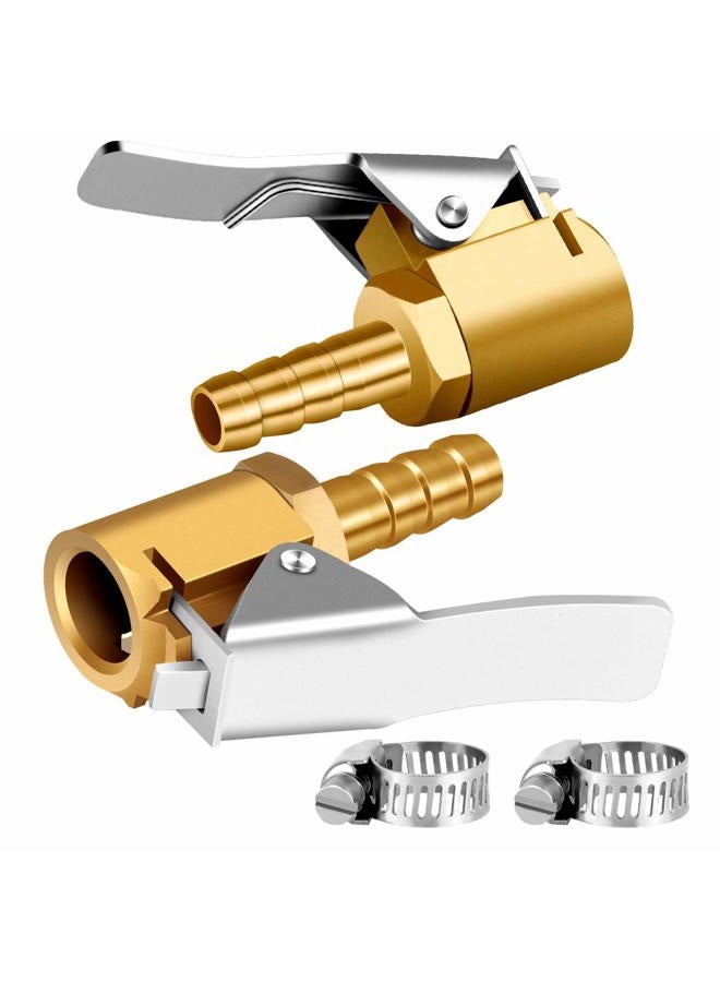 LUMITECO 1/4" Brass tire inflator Lock on air Chuck,Mini air Compressor Portable tire inflator tire Chuck Hose end with Barb Connector for Hose repair-2Pack - Image 1